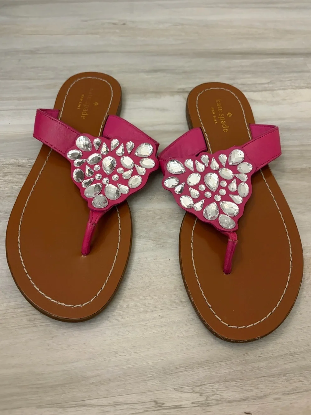 Kate Spade Women's Hot Pink Jeweled Thong Sandals Size 8